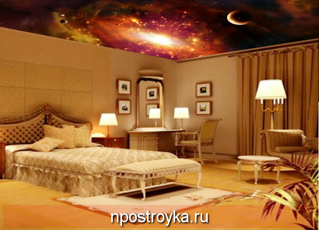 Натяжные потолки звездное небо в спальне 20 кв.м.